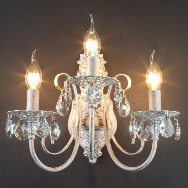 Настенный светильник с хрусталем 3305/3  белый с золотом