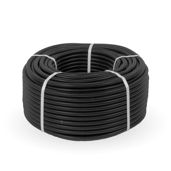 Труба гофрированная ПВХ легкая 350 Н черная с/з d16 мм (50м/3000м уп/пал) Промрукав