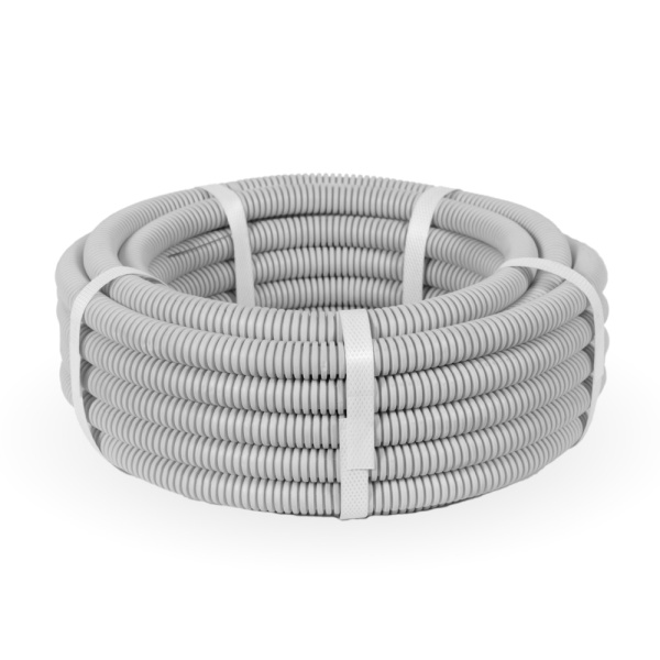 Труба гофрированная ПВХ легкая 350 Н серая с/з d20 мм (10м/2400м уп/пал) Промрукав