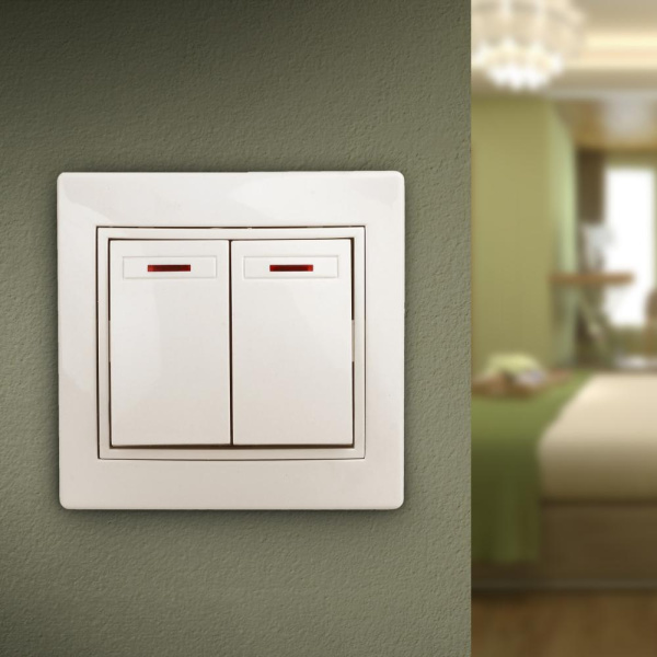 1-105-02 Intro Выключатель двойной с подсветкой, 10А-250В, IP20, СУ, Plano, сл.кость (10/200/2400)