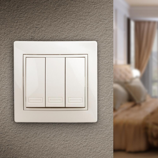 1-106-02 Intro Выключатель тройной, 10А-250В, IP20, СУ, Plano, сл.кость (10/200/2400)