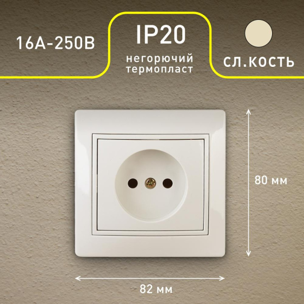 1-201-02 Intro Розетка 2P, 16А-250В, IP20, СУ, Plano, сл.кость (10/200/2400)