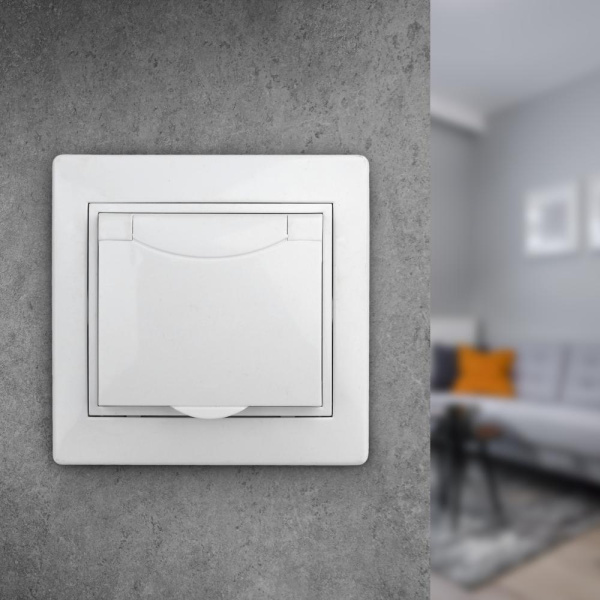 1-203-01 Intro Розетка 2P+E Schuko с крышкой, 16А-250В, IP20, СУ, Plano, белый (10/100/2000)