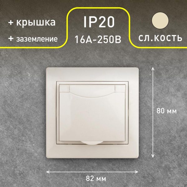 1-203-02 Intro Розетка 2P+E Schuko с крышкой, 16А-250В, IP20, СУ, Plano, сл.кость (10/100/1500)