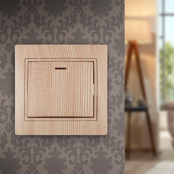 1-102-11 Intro Выключатель с подсветкой, 10А-250В, IP20, СУ, Plano, сосна (10/200/2400)