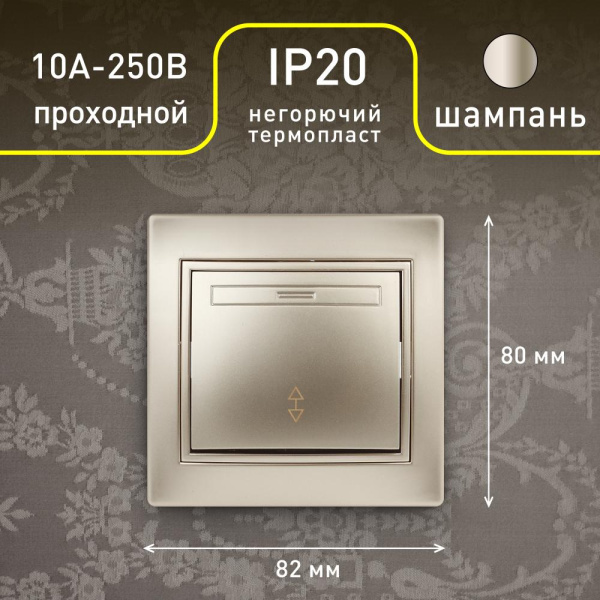 1-103-04 Intro Переключатель, 10А-250В, IP20, СУ, Plano, шампань (10/200/3200)