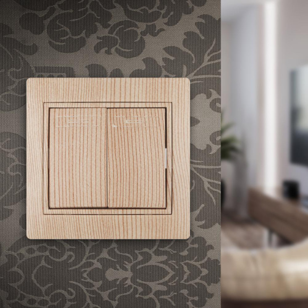 1-104-11 Intro Выключатель двойной, 10А-250В, IP20, СУ, Plano, сосна (10/200/2000)