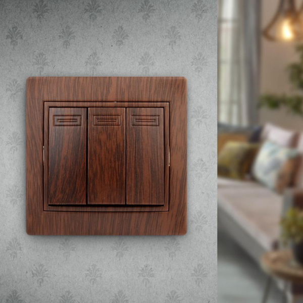 1-106-10 Intro Выключатель тройной, 10А-250В, IP20, СУ, Plano, венге (10/200/2400)