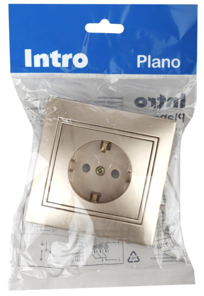 1-201-04 Intro Розетка 2P, 16А-250В, IP20, СУ, Plano, шампань (10/200/2400)