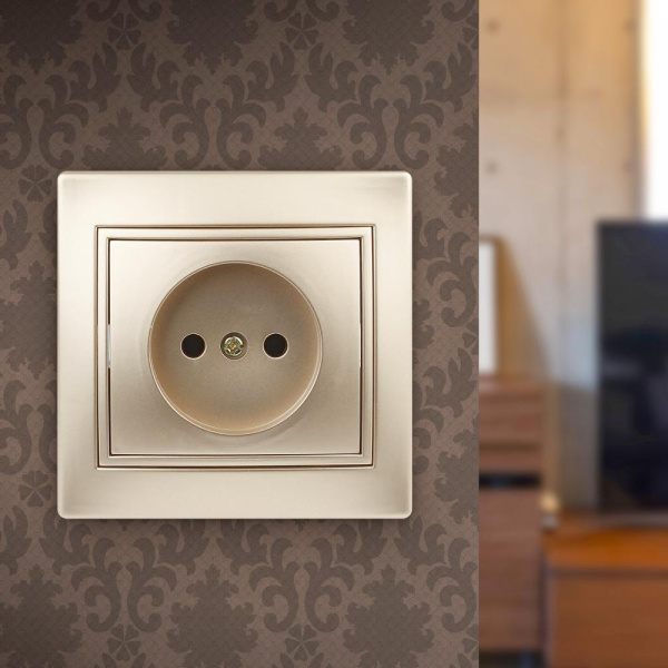 1-201-04 Intro Розетка 2P, 16А-250В, IP20, СУ, Plano, шампань (10/200/2400)