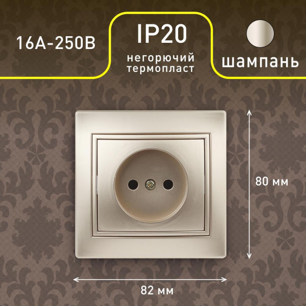 1-201-04 Intro Розетка 2P, 16А-250В, IP20, СУ, Plano, шампань (10/200/2400)