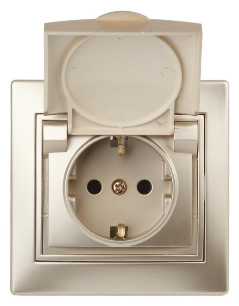 1-203-04 Intro Розетка 2P+E Schuko с крышкой, 16А-250В, IP20, СУ, Plano, шампань (10/100/1500)
