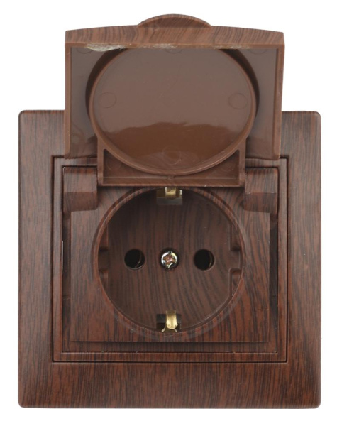 1-203-10 Intro Розетка 2P+E Schuko с крышкой, 16А-250В, IP20, СУ, Plano, венге (10/100/1500)