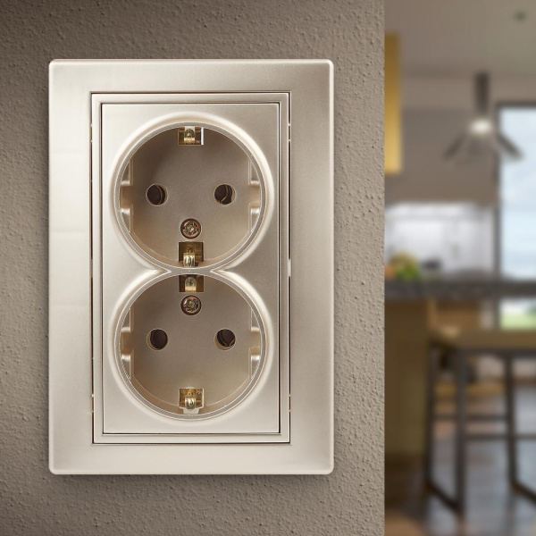 1-205-04 Intro Розетка 2X2P+E Schuko, 16А-250В, IP20, СУ, Plano, шампань (10/100/1200)