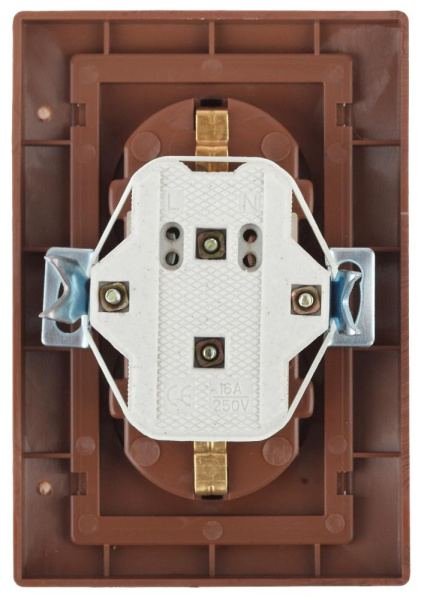 1-205-10 Intro Розетка 2X2P+E Schuko, 16А-250В, IP20, СУ, Plano, венге (10/100/1200)