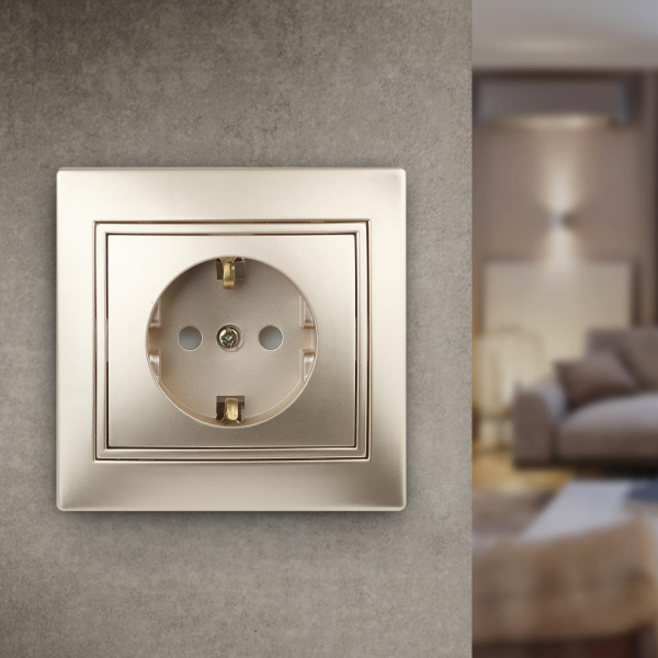 1-206-04 Intro Розетка 2P+E Schuko со шторками, 16А-250В, IP20, СУ, Plano, шампань (10/200/2000)