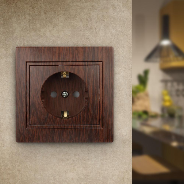 1-206-10 Intro Розетка 2P+E Schuko со шторками, 16А-250В, IP20, СУ, Plano, венге (10/200/2000)