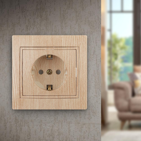 1-206-11 Intro Розетка 2P+E Schuko со шторками, 16А-250В, IP20, СУ, Plano, сосна (10/200/2000)