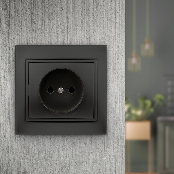 1-201-05 Intro Розетка 2P, 16А-250В, IP20, СУ, Plano, антрацит (10/200/2400)