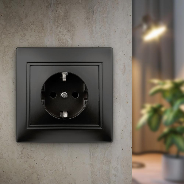 1-206-05 Intro Розетка 2P+E Schuko со шторками, 16А-250В, IP20, СУ, Plano, антрацит (10/200/2000)