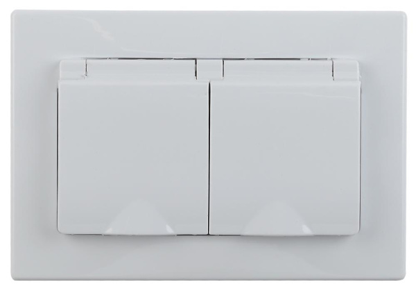 Розетка Intro Plano 1-210-01 2х2P+E Schuko с крышкой шторками, 16А-250В, СУ, IP44, Plano, белый