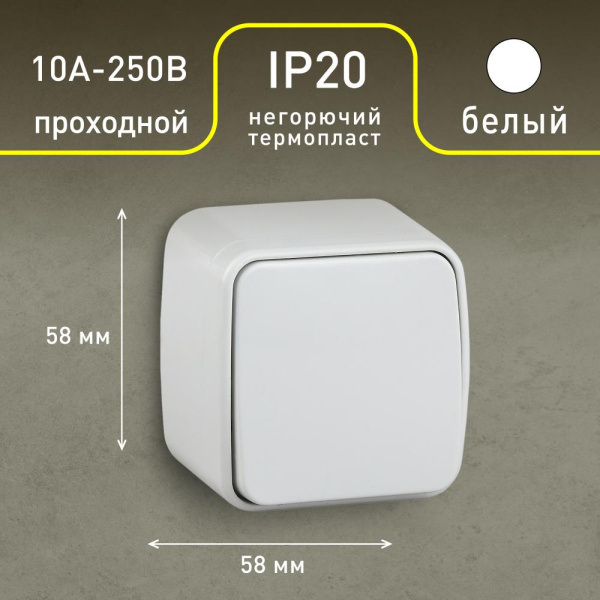 3-103-01 Intro Переключатель, 10А-250В, IP20, ОУ, Polo, белый (18/360/4320)