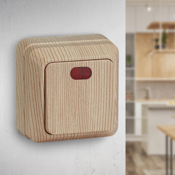 2-102-11 Intro Выключатель с подсветкой, 10А-250В, IP20, ОУ, Quadro, сосна (10/200/3600)