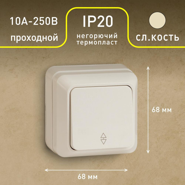 2-103-02 Intro Переключатель, 10А-250В, IP20, ОУ, Quadro, сл.кость (10/200/3600)