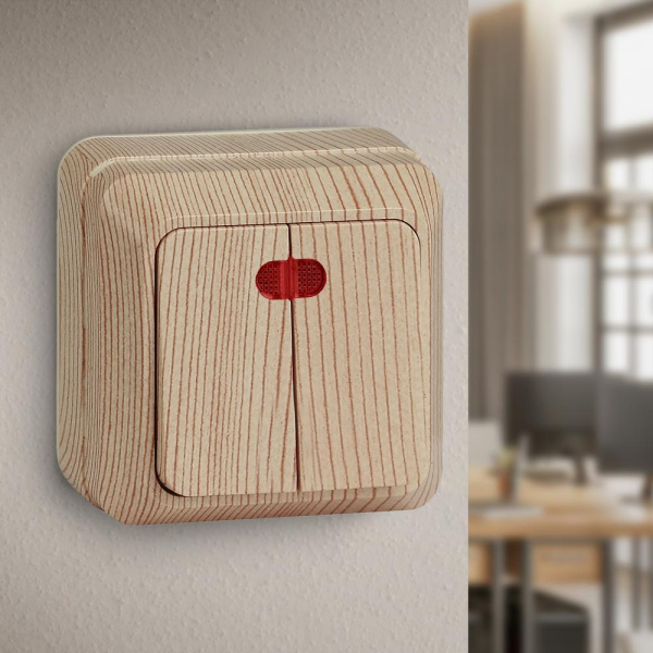 2-105-11 Intro Выключатель двойной с подсветкой, 10А-250В, IP20, ОУ, Quadro, сосна (10/200/2400)