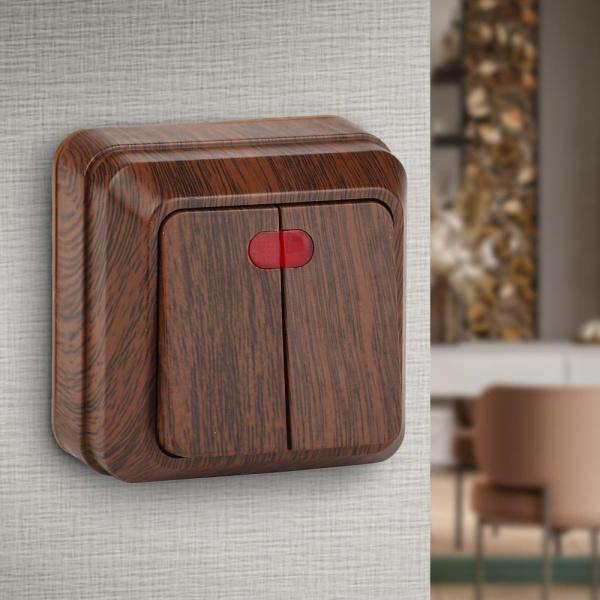 2-105-10 Intro Выключатель двойной с подсветкой, 10А-250В, IP20, ОУ, Quadro, венге (10/200/2000)