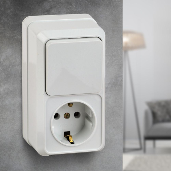 2-705-01 Intro Блок розетка+выкл. верт. 10(16)А-250В, IP20, ОУ, Quadro, белый (6/120/1440)