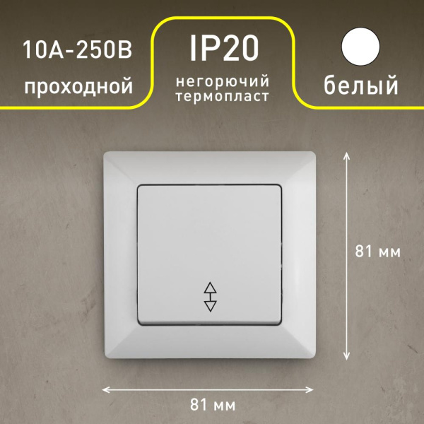 4-103-01 Intro Переключатель, 10А-250В, СУ, Solo, белый (10/200/2400)