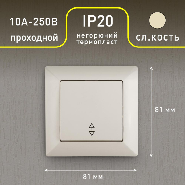 4-103-02 Intro Переключатель, 10А-250В, СУ, Solo, сл.кость (10/200/3200)
