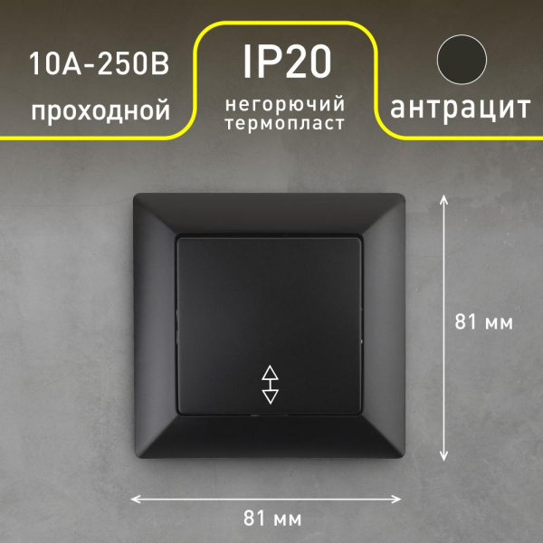 4-103-05 Intro Переключатель, 10А-250В, СУ, Solo, антрацит (10/200/3600)