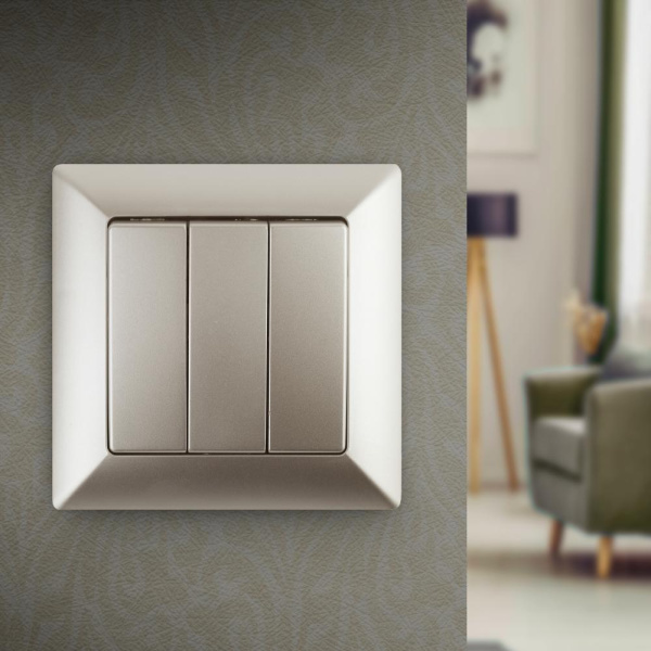 4-106-04 Intro Выключатель тройной, 10А-250В, СУ, Solo, шампань (10/200/2400)