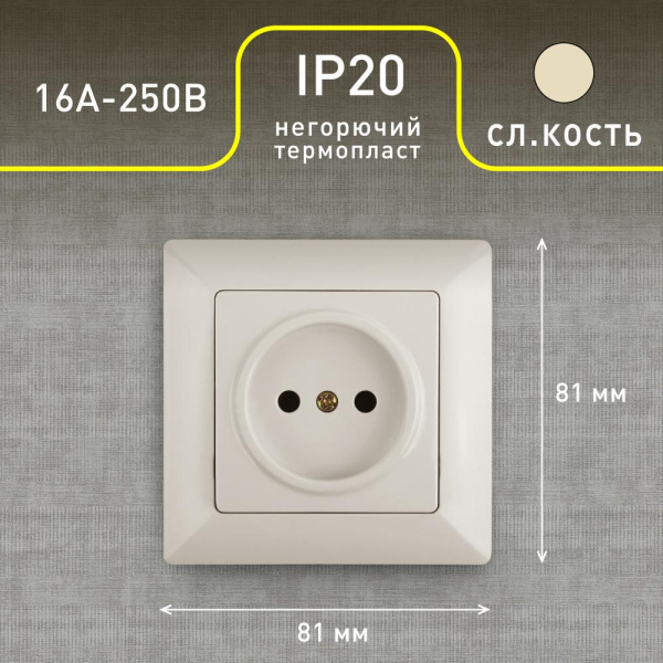 4-201-02 Intro Розетка 2P, 16А-250В, СУ, Solo, сл.кость (10/200/2400)