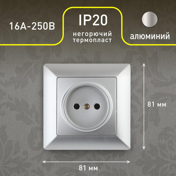 4-201-03 Intro Розетка 2P, 16А-250В, СУ, Solo, алюминий (10/200/2000)