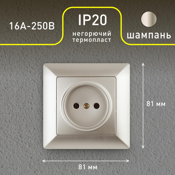 4-201-04 Intro Розетка 2P, 16А-250В, СУ, Solo, шампань (10/200/2400)