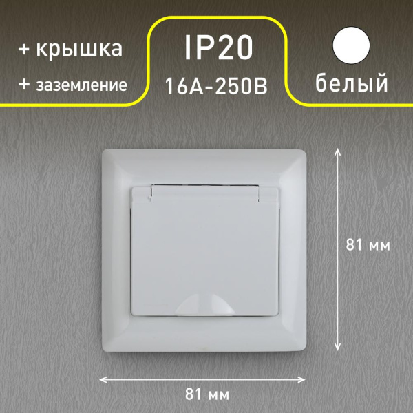 4-203-01 Intro Розетка 2P+E Schuko с крышкой, 16А-250В, СУ, Solo, белый (10/100/2500)