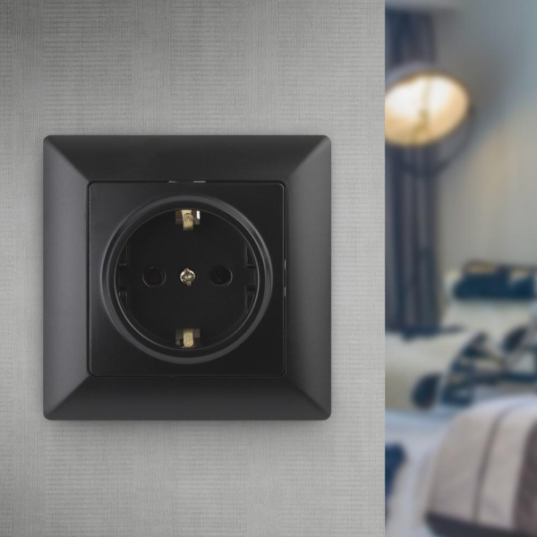 4-206-05 Intro Розетка 2P+E Schuko со шторками, 16А-250В, СУ, Solo, антрацит (10/200/2400)