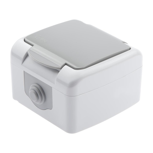 Розетка Intro Atlantic 5-201-03 с заземлением 2P+E Schuko, 16А-250В, IP54, открытой установки, серый