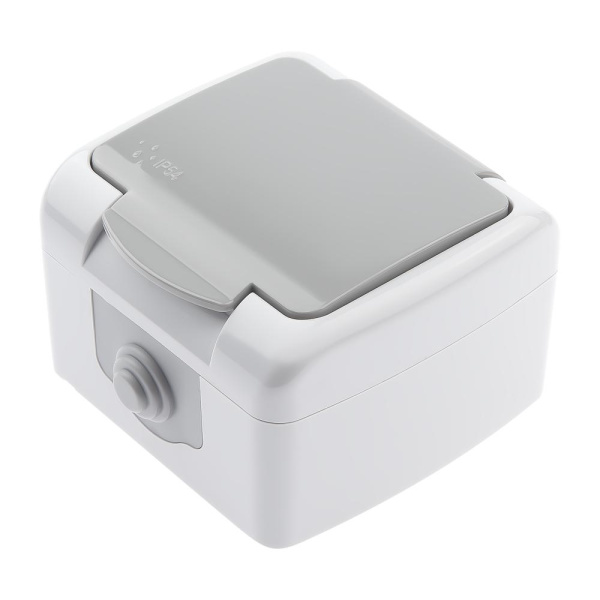 Розетка Intro Atlantic 5-202-03 с заземлением со шторками 2P+E Schuko, 16А-250В, IP54, открытой установки, серый