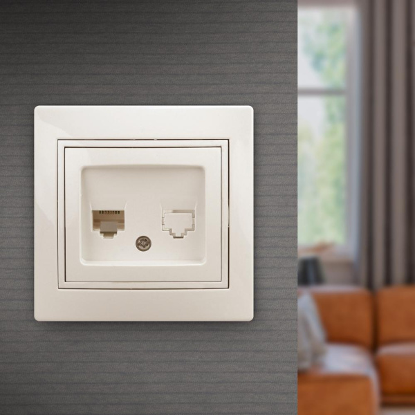 Розетка Intro Plano 1-303-02 информационная RJ45, IP20, СУ, слоновая кость