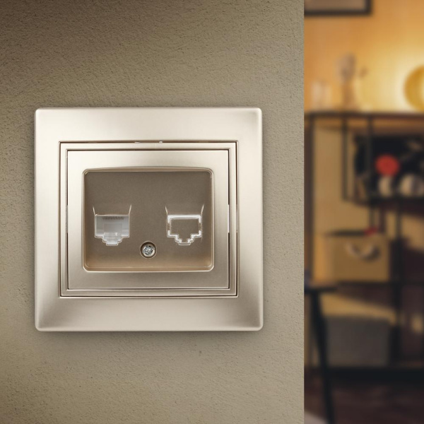 Розетка Intro Plano 1-302-04 телефонная RJ11, IP20, СУ, шампань