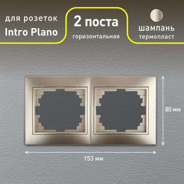 Рамка для розеток и выключателей Intro Plano 1-502-04 на 2 поста горизонтальная, СУ, шампань
