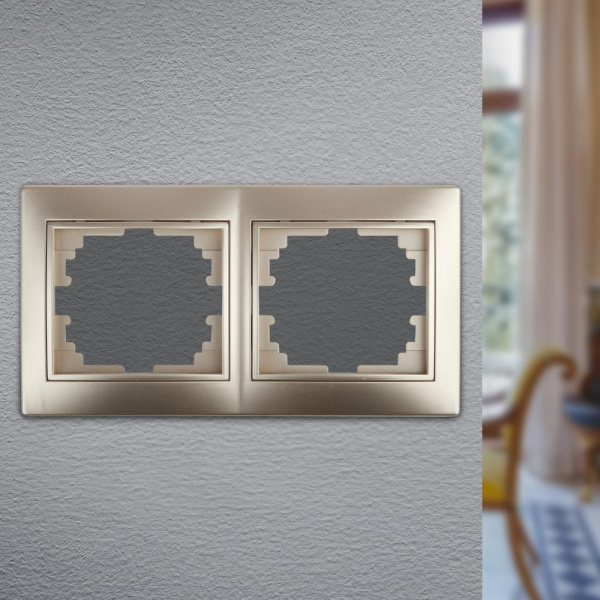 Рамка для розеток и выключателей Intro Plano 1-502-04 на 2 поста горизонтальная, СУ, шампань