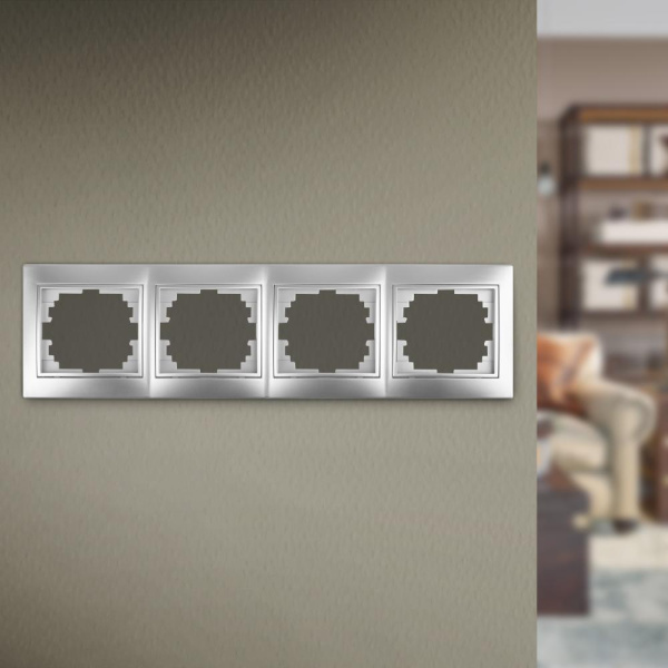 Рамка для розеток и выключателей Intro Plano 1-504-03 на 4 поста горизонтальная, СУ, алюминий