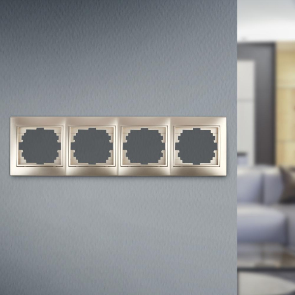 Рамка для розеток и выключателей Intro Plano 1-504-04 на 4 поста горизонтальная, СУ, шампань