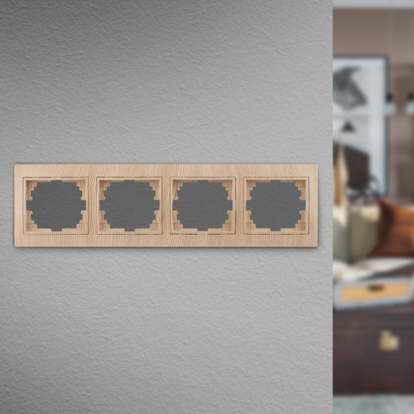 Рамка для розеток и выключателей Intro Plano 1-504-11 на 4 поста горизонтальная, СУ, сосна