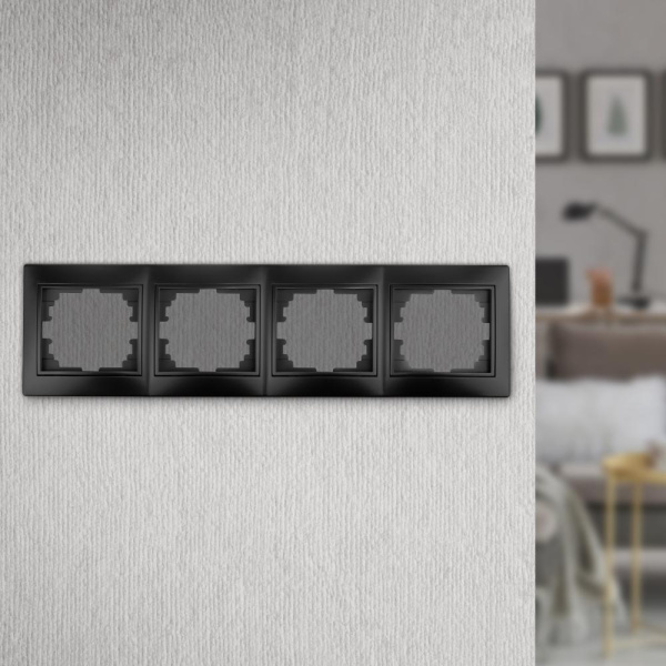 Рамка для розеток и выключателей Intro Plano 1-504-05 на 4 поста горизонтальная, СУ, антрацит